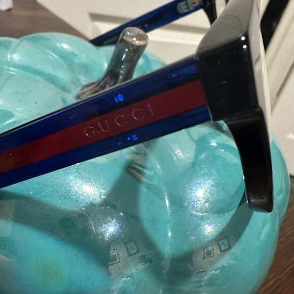 Authentic Gucci GG0005OZ 001 Eyeglass Frames — Black, Navy blue with Red Stripes - Picture 4 of 14